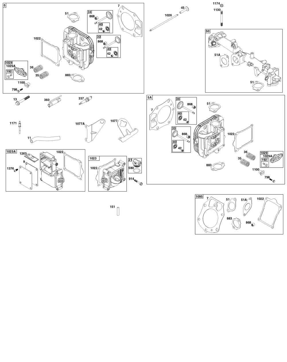 Cylinder Head Group Diagram and Parts List for 61E877-0108-J1 400000 - 699999 Briggs and Stratton Engine